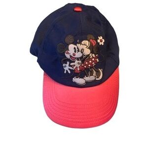 Disney Parks Baseball Hat Cap Minnie Kissing Mickey XOXO Navy w/ Pink Satin Cap